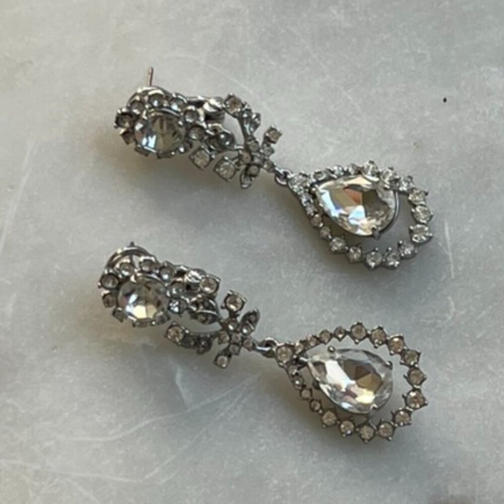 Teardrop Floral Crystal Statement Earrings - Clip-On + Post Back